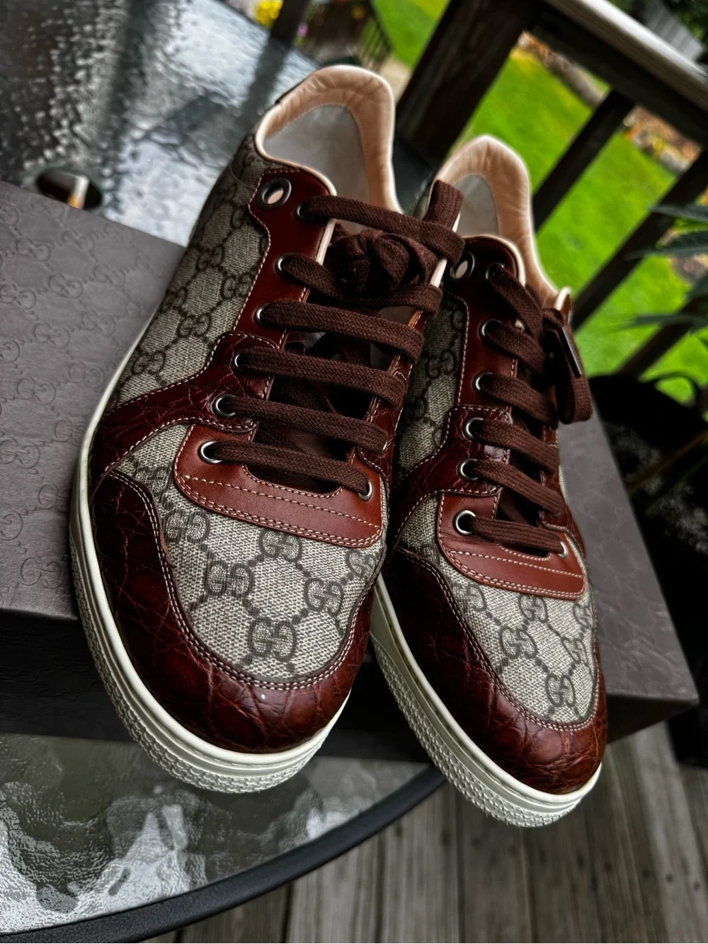 Gucci Brown GG Canvas & Dark Brown Leather Men’s Sneakers